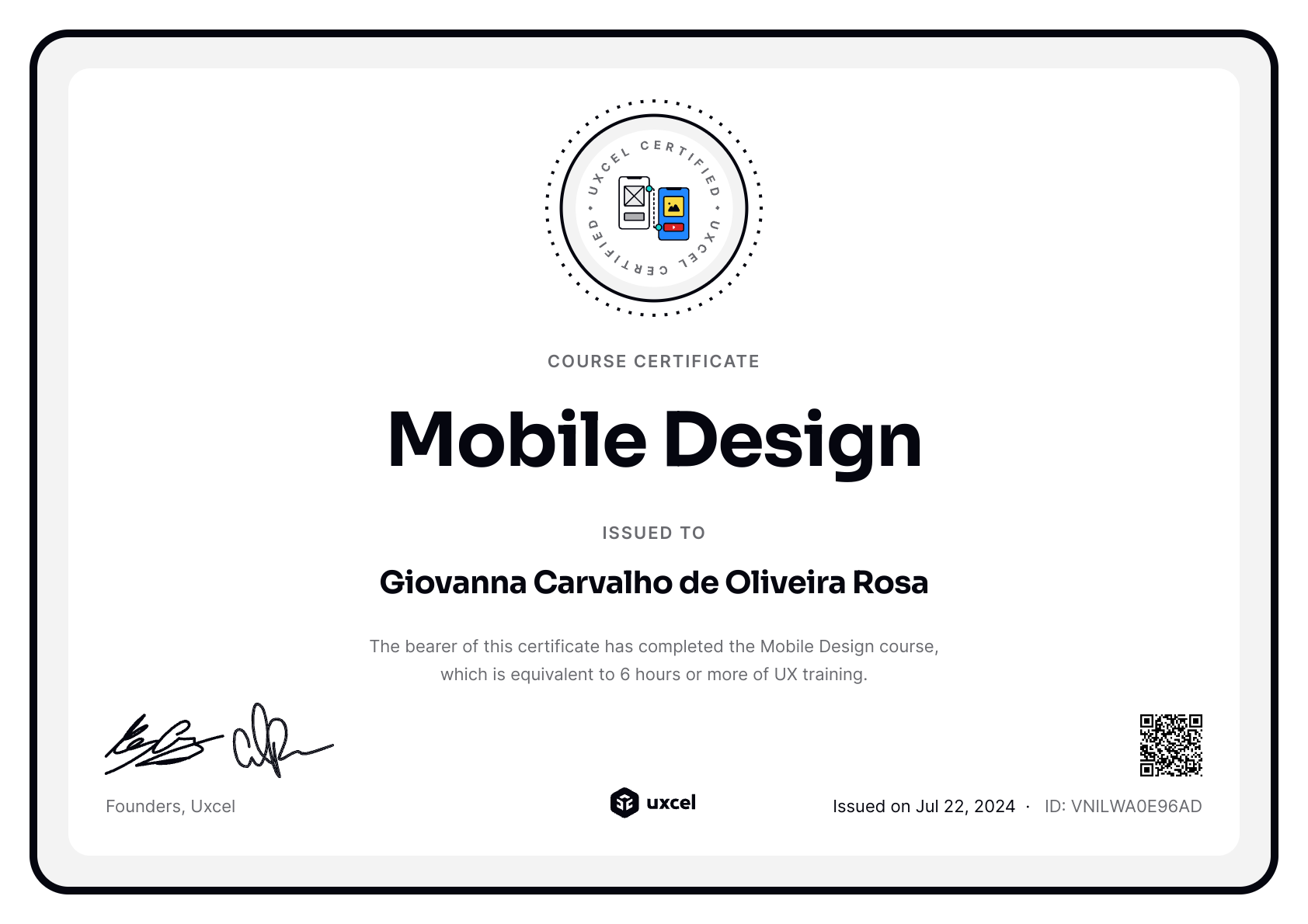 Giovanna Carvalho de Oliveira Rosa's certificate
